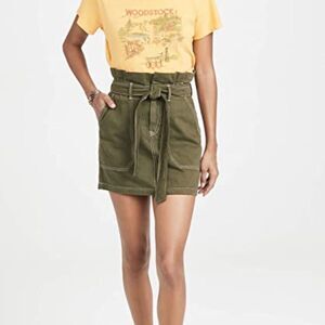 SHINE Star Olive Green High-Rise Paperbag Belted Mini Skirt
